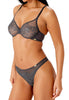 General view of a women model wearing Gossard charcoal microfibre Sheer Bra