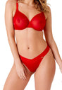 Full-body view of a women model wearing Gossard salsa red microfibre Sheer Bra