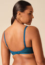 Back view of a women model wearing Gossard teal microfibre Sheer Bra