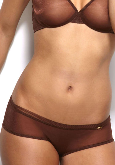 Front view of a women model wearing Gossard rich brown  Short