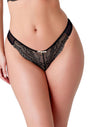 Front view of a women model wearing Gossard black/ivory rose microfibre Thong