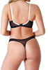 General view of a women model wearing Gossard black/ivory rose microfibre Thong