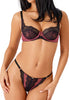 General view of a women model wearing Gossard burgundy/black  Thong