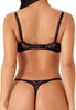 General view of a women model wearing Gossard burgundy/black  Thong