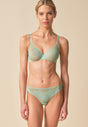 Full-body view of a women model wearing Gossard brook green microfibre Brief