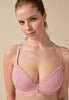 General view of a women model wearing Gossard soft pink  Padded Plunge Bra