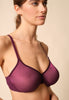 Front view of a women model wearing Gossard grape wine microfibre Sheer Bra