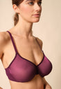 Front view of a women model wearing Gossard grape wine microfibre Sheer Bra