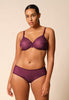 General view of a women model wearing Gossard grape wine microfibre Sheer Bra
