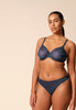 Full-body view of a women model wearing Gossard shadow blue microfibre Sheer Bra