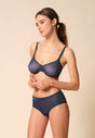 General view of a women model wearing Gossard shadow blue microfibre Sheer Bra