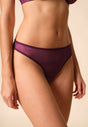 Front view of a women model wearing Gossard grape wine microfibre Thong