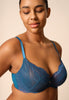 Front view of a women model wearing Gossard deep teal microfibre Non Padded Plunge Bra