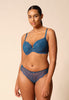 General view of a women model wearing Gossard deep teal microfibre Thong