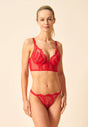 Full-body view of a women model wearing Gossard red  Brazilian