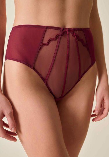 Front view of a women model wearing Gossard claret microfibre Deep Brief