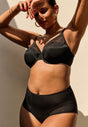 General view of a women model wearing Gossard black microfibre Deep Brief