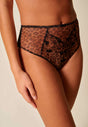 Front view of a women model wearing Gossard leopard print  Deep Brief