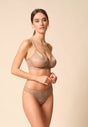 General view of a women model wearing Gossard beige microfibre Bralet