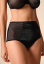 Front view of a women model wearing Gossard black microfibre Deep Brief