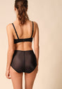 General view of a women model wearing Gossard black microfibre Deep Brief