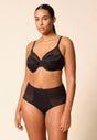 General view of a women model wearing Gossard black microfibre Deep Brief