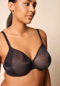 Front view of a women model wearing Gossard black microfibre Sheer Bra