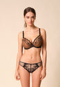 Full-body view of a women model wearing Gossard black microfibre Brief