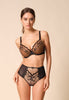 Full-body view of a women model wearing Gossard black microfibre Deep Brief