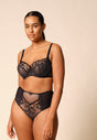 General view of a women model wearing Gossard black microfibre Deep Brief