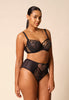 General view of a women model wearing Gossard black microfibre Deep Brief