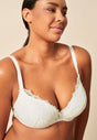 General view of a women model wearing Gossard pale ivory microfibre Padded Plunge Bra