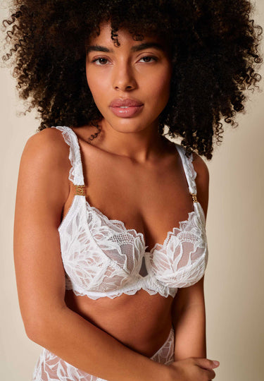 Front view of a women model wearing Gossard white microfibre Full Cup Non Padded Bra