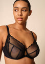 Front view of a women model wearing Gossard black microfibre Full Cup Non Padded Bra