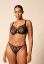 Full-body view of a women model wearing Gossard black microfibre Full Cup Non Padded Bra