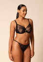 General view of a women model wearing Gossard black microfibre Full Cup Non Padded Bra