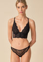 General view of a women model wearing Gossard black microfibre Thong
