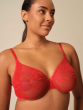 Glossies Lace Sheer Moulded Bra - Chilli Red