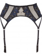VIP Rapture Suspender in Black with exclusive guipure embroidery and lurex finish. Gossard lingerie, front suspender cut out
