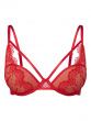 VIP Audacious Half Padded Plunge Bra in Red is sultry and seductive. High apex bra shape. Gossard lingerie, front bra cut out
