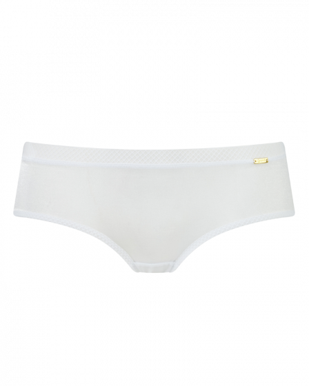 Glossies Short -White. Sheer short, almost see-through lingerie. Gossard luxury lingerie, front short cut out
