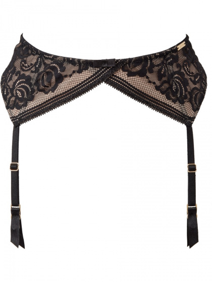 Encore Suspender-Black/Nude. Suspender with a contemporary lace , Gossard luxury lingerie, front suspender cut out
