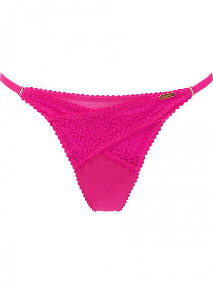 Envy Thong- Pink Glo. Thong with scalloped strap detail and delicate stretch lace, Gossard lingerie, front thong cut out
