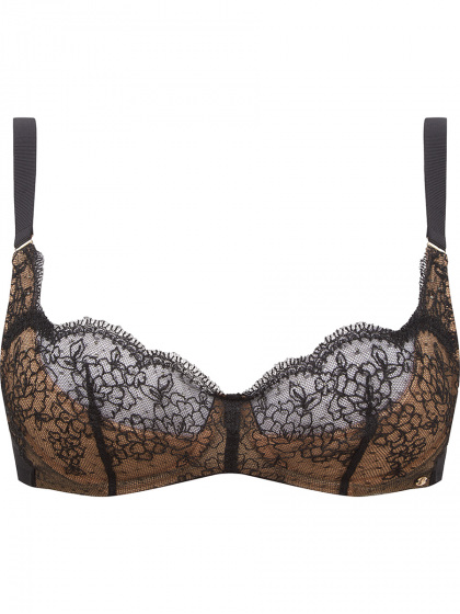 Refined and seductive, VIP Devotion uplifting balconette bra oozes Neo-Vintage glamour. Gossard lingerie, front bra cut out
