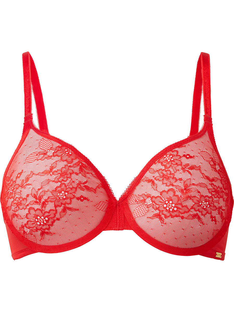 Glossies Lace Sheer Moulded Bra - Chilli Red