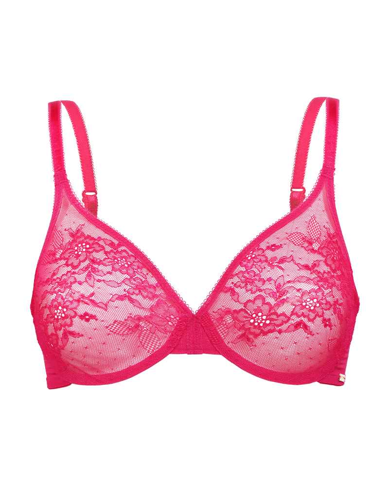Glossies Lace Sheer Moulded Bra - Hot Pink