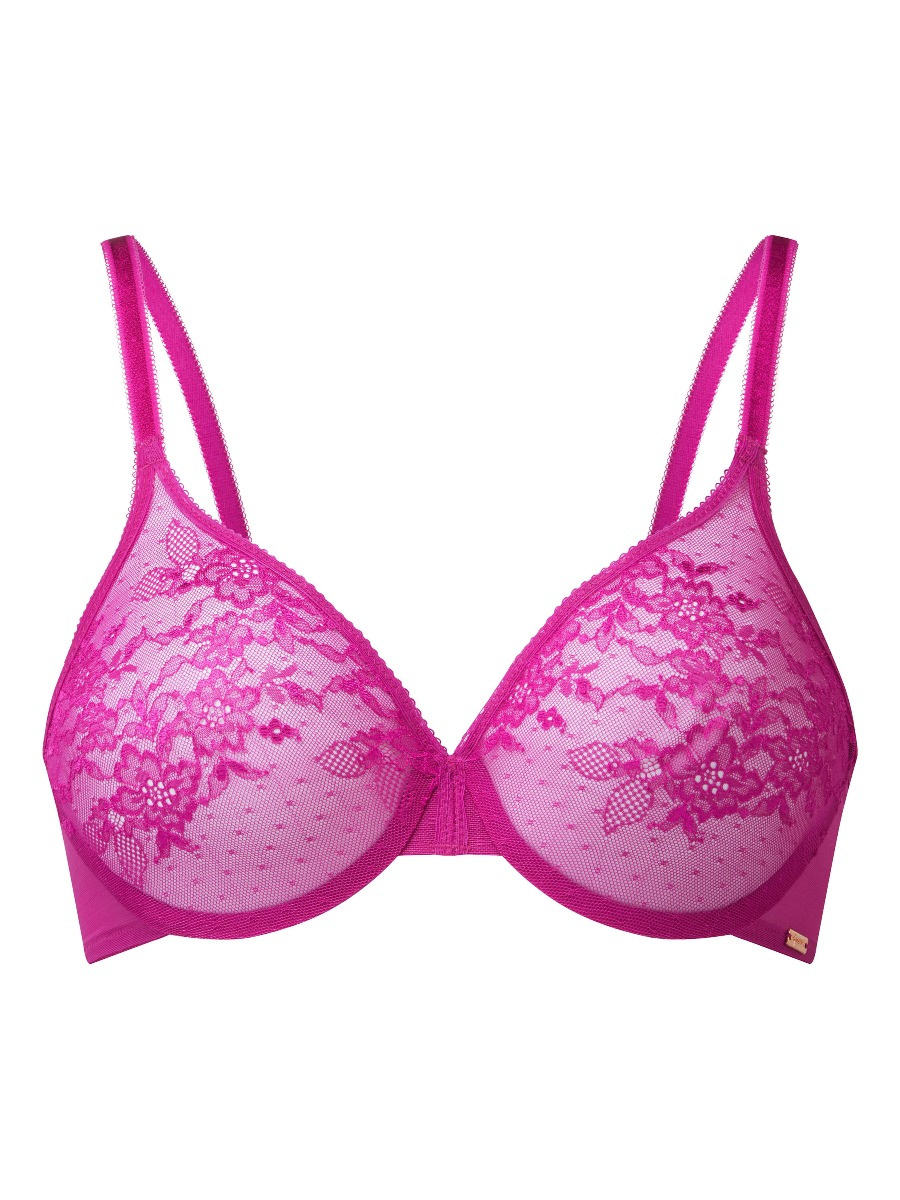 Glossies Lace Moulded Bra - Vivid Fuchsia Sheer Bra