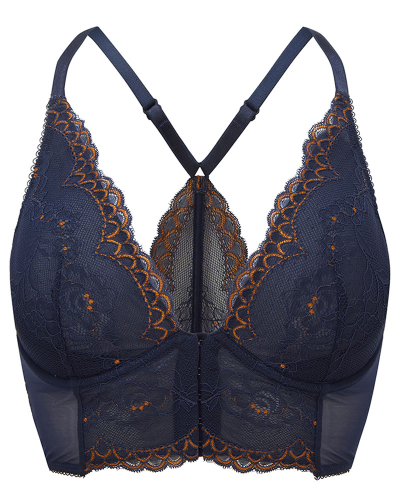 Superboost Lace Deep V Bralet - Midnight Blue/Gold