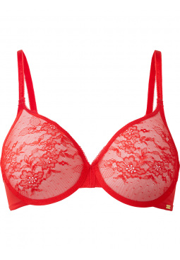 Glossies Lace Sheer Moulded Bra - Chilli Red