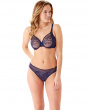 Glossies Lace Sheer Moulded Bra - Eclipse. Moulded lace sheer bra, Gossard luxury lingerie, DD+ bra front model
